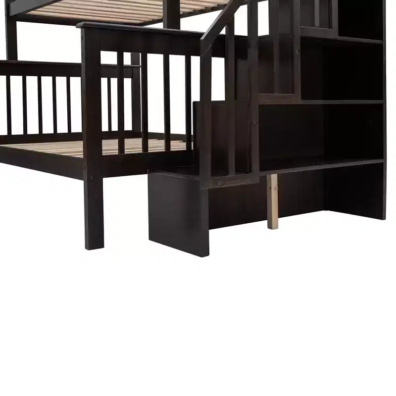Lit superposé jumeau sur grand avec escalier, tiroir, rangement et barrière de sécurité