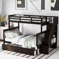 Whisen Twin-Over-Full Stairway Bunk Bed with Drawer, Storage and Guard Rail