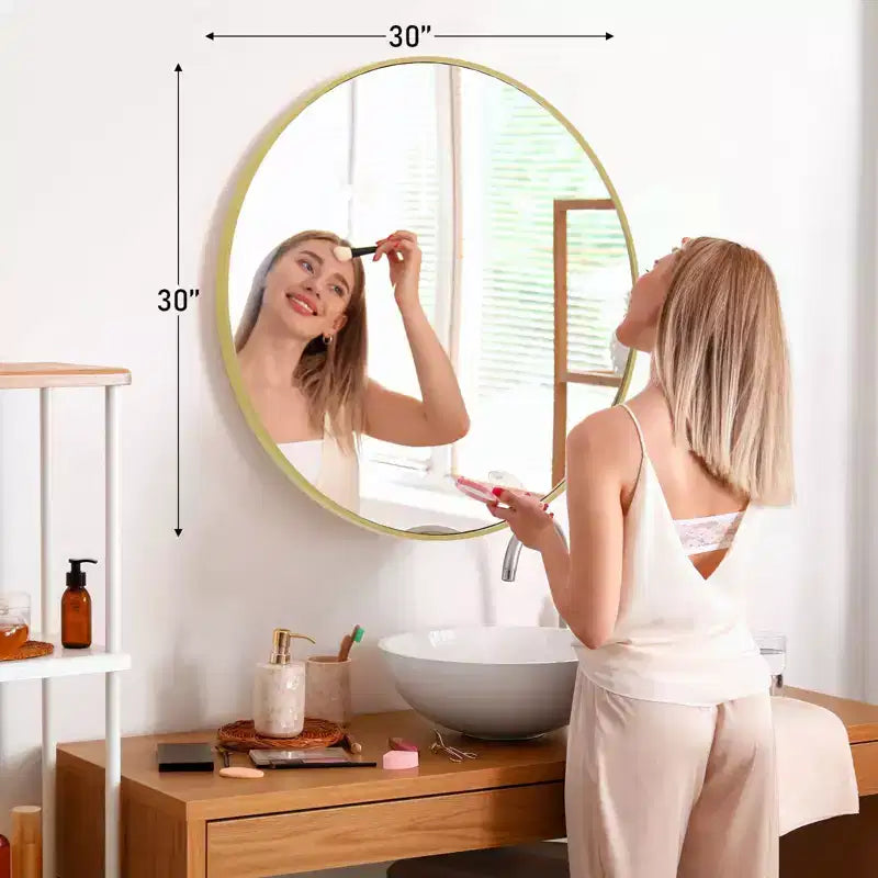 Miroir mural circulaire de 30 pouces, miroir suspendu pour au-dessus de l'évier, miroir suspendu de salle de bain