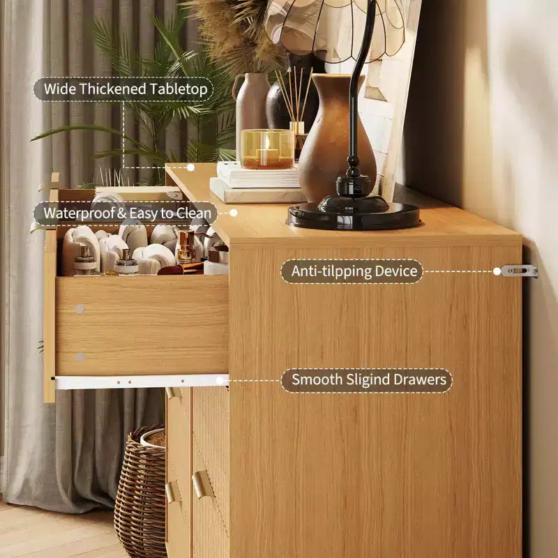 Commode cannelée pour chambre à coucher avec 6/8 tiroirs, commode de chambre moderne en bois de 120/140 cm de large avec poignée en métal, organisateur de rangement pour vêtements, commode de placard