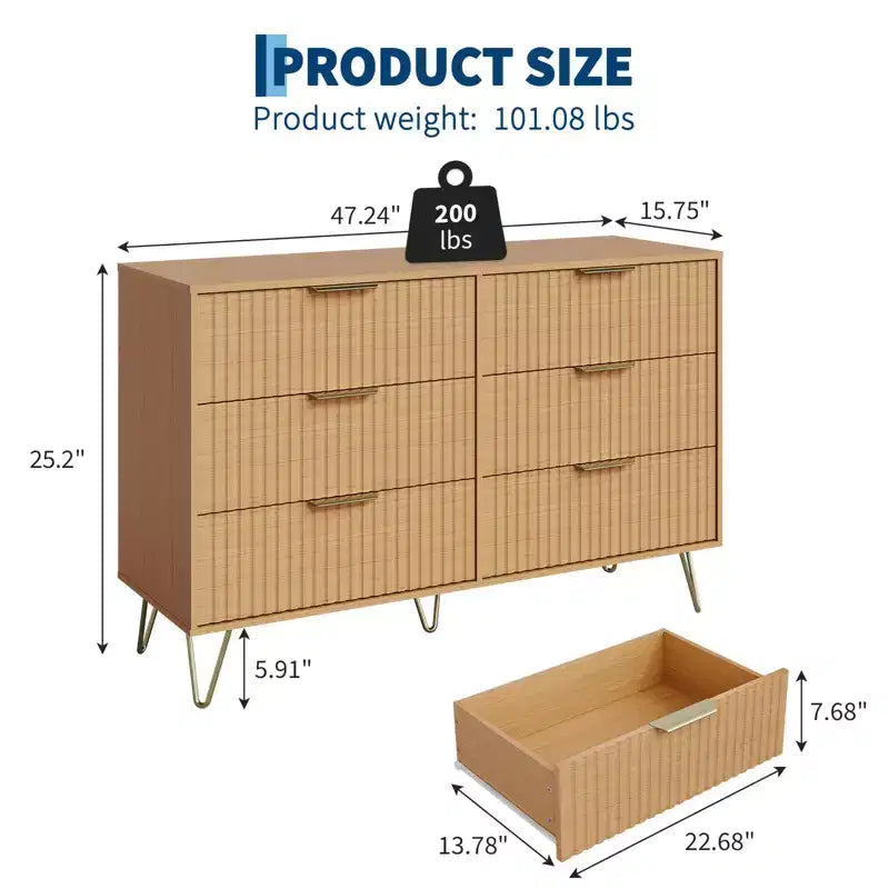 Commode cannelée pour chambre à coucher avec 6/8 tiroirs, commode de chambre moderne en bois de 120/140 cm de large avec poignée en métal, organisateur de rangement pour vêtements, commode de placard