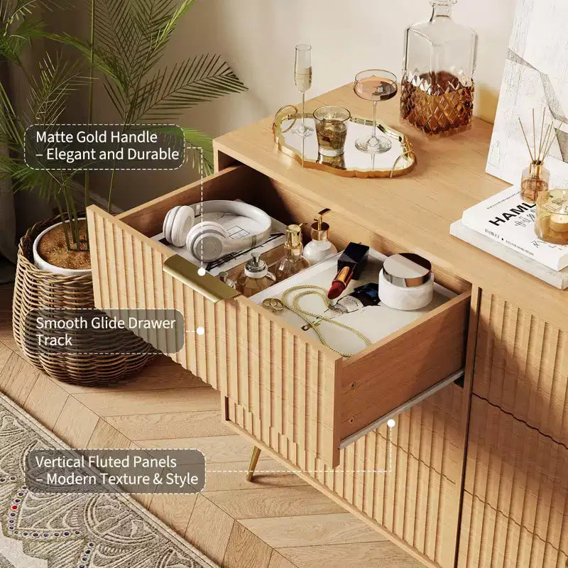 Commode cannelée pour chambre à coucher avec 6/8 tiroirs, commode de chambre moderne en bois de 120/140 cm de large avec poignée en métal, organisateur de rangement pour vêtements, commode de placard