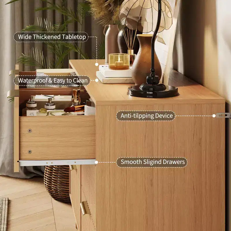 Commode cannelée pour chambre à coucher avec 6/8 tiroirs, commode de chambre moderne en bois de 120/140 cm de large avec poignée en métal, organisateur de rangement pour vêtements, commode de placard