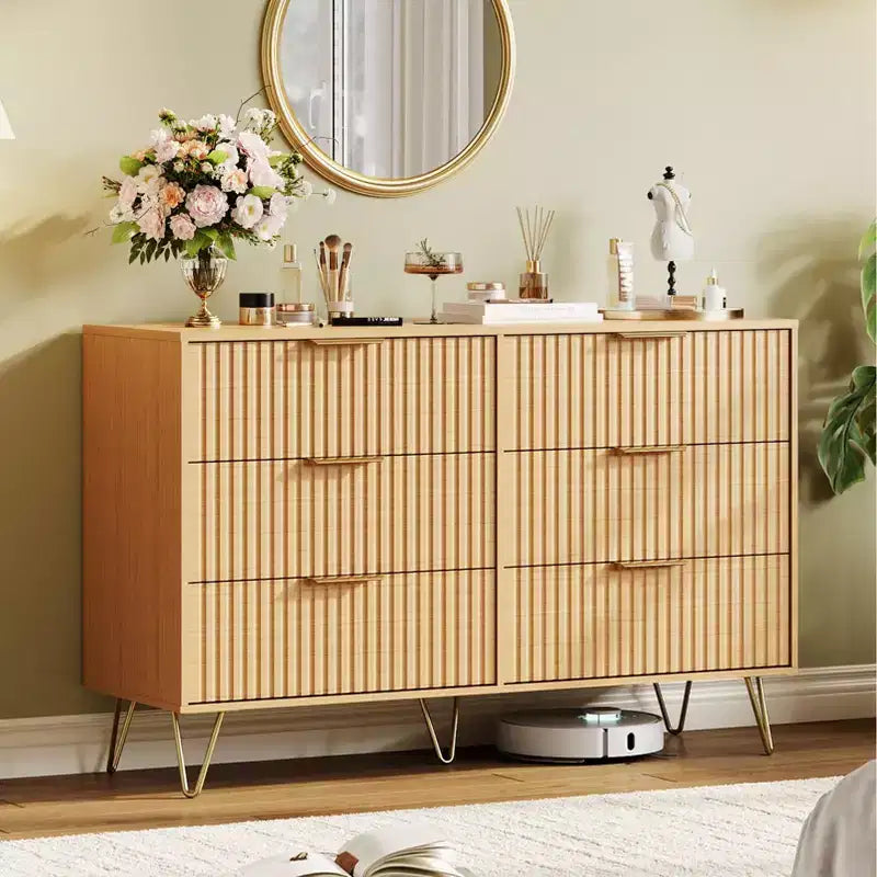 Fluted Dresser for Bedroom with 6/8 Drawers,47/55Wide Modern Chest of Wooden Bedroom Chest with Metal Handle,Clothes Storage Organizer,Closet Dresser