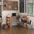 Bureau d'angle en L rotatif à 360° pour la maison avec étagères de rangement, poste de travail de table d'écriture, Teck