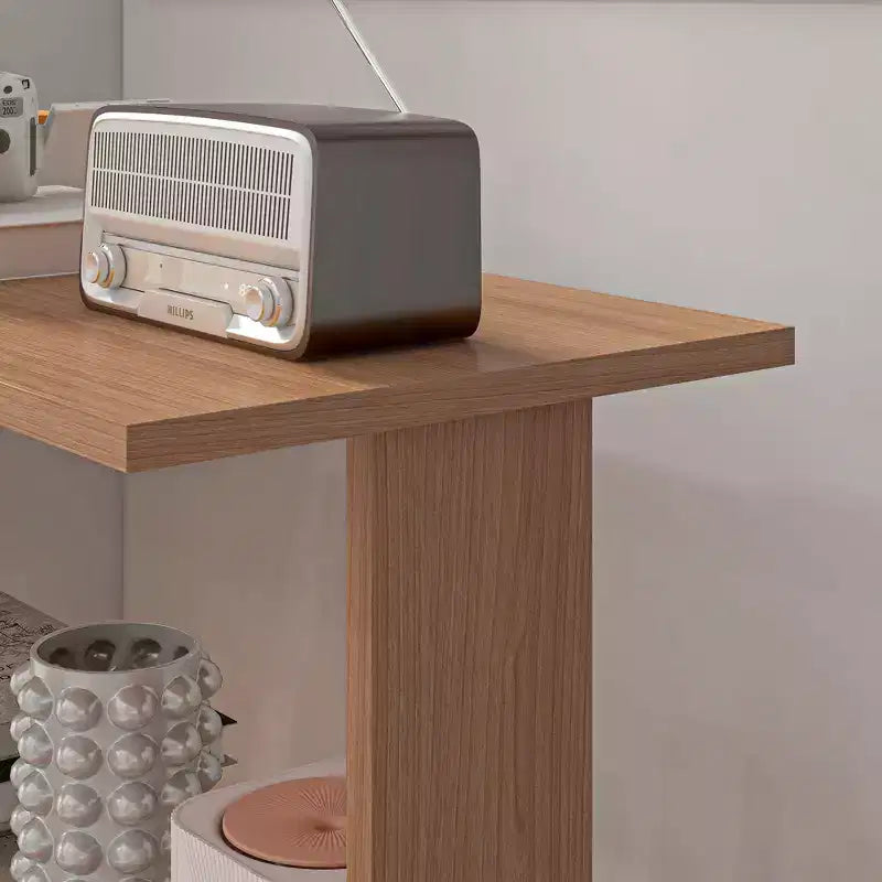 Bureau d'angle en L rotatif à 360° pour la maison avec étagères de rangement, poste de travail de table d'écriture, Teck