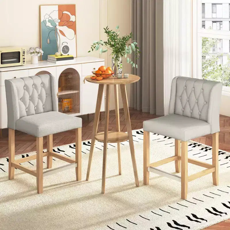 Tabouret de comptoir et de bar avec cadre en bois massif et assise rembourrée (Lot de 2)