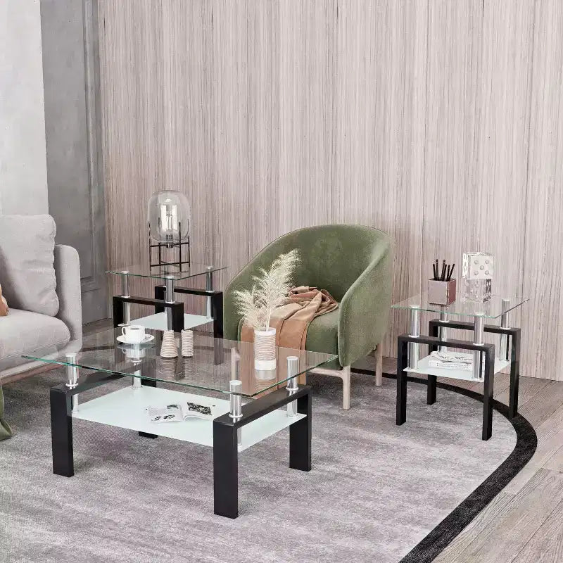 Table basse en verre, table d'appoint carrée de style minimaliste moderne avec pieds en métal, plateau en verre trempé, pour bureau à domicile, salon