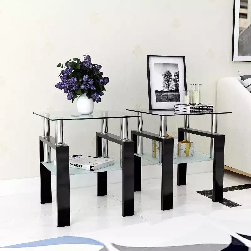 Table basse en verre, table d'appoint carrée de style minimaliste moderne avec pieds en métal, plateau en verre trempé, pour bureau à domicile, salon