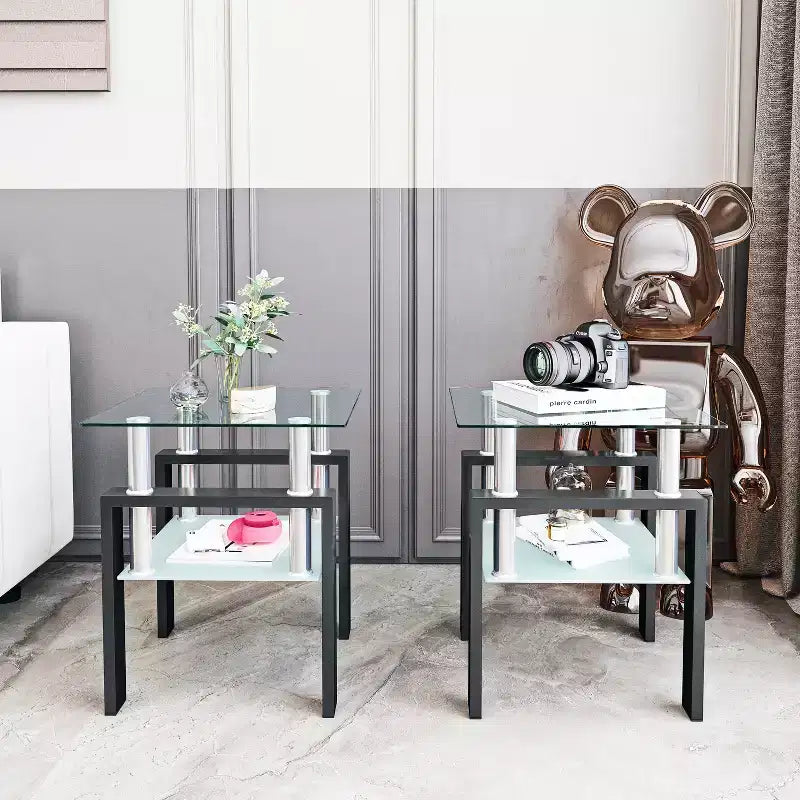 Table basse en verre, table d'appoint carrée de style minimaliste moderne avec pieds en métal, plateau en verre trempé, pour bureau à domicile, salon