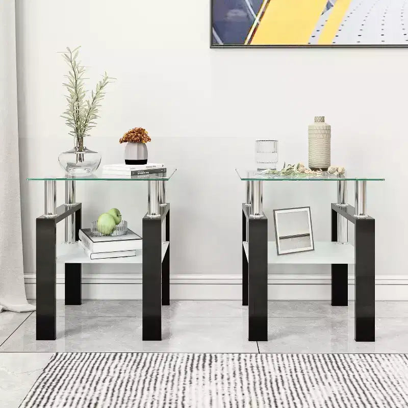 Table basse en verre, table d'appoint carrée de style minimaliste moderne avec pieds en métal, plateau en verre trempé, pour bureau à domicile, salon
