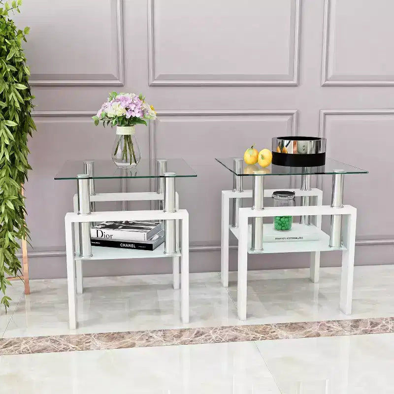Table basse en verre, table d'appoint carrée de style minimaliste moderne avec pieds en métal, plateau en verre trempé, pour bureau à domicile, salon