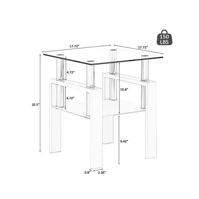 Table basse en verre, table d'appoint carrée de style minimaliste moderne avec pieds en métal, plateau en verre trempé, pour bureau à domicile, salon