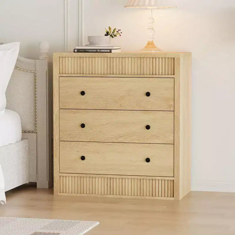GustoWave 3 Drawer Fluted Nightstand, 31.5 Wide Modern Storage Dresser for Bedroom, Hallway &amp; Kids Room