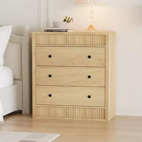 GustoWave 3 Drawer Fluted Nightstand, 31.5 Wide Modern Storage Dresser for Bedroom, Hallway &amp; Kids Room