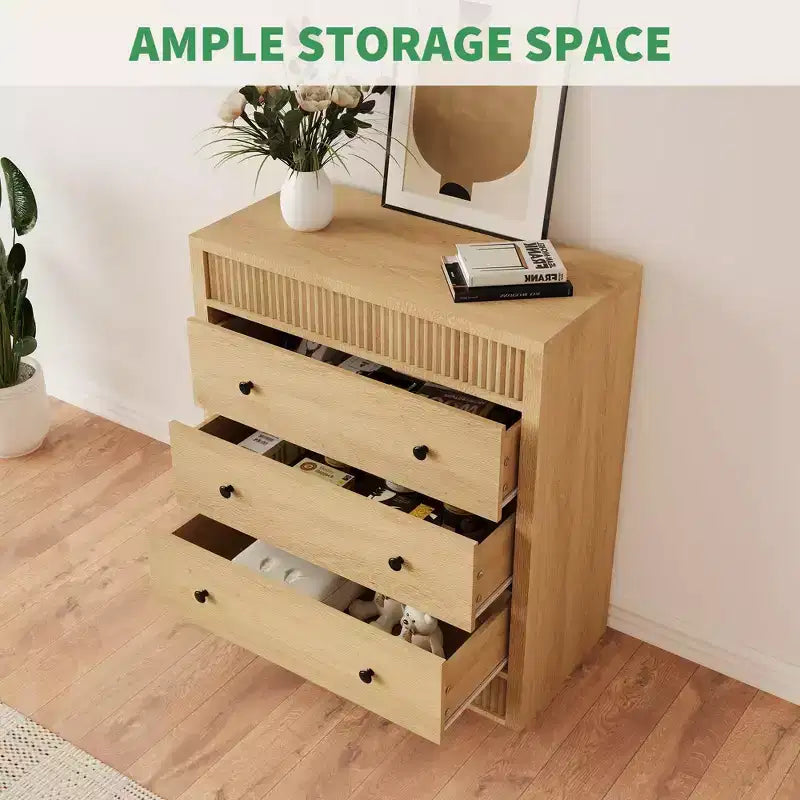 Commode de chevet à 3 tiroirs cannelés, largeur 80 cm, rangement moderne pour chambre, couloir et chambre d'enfant