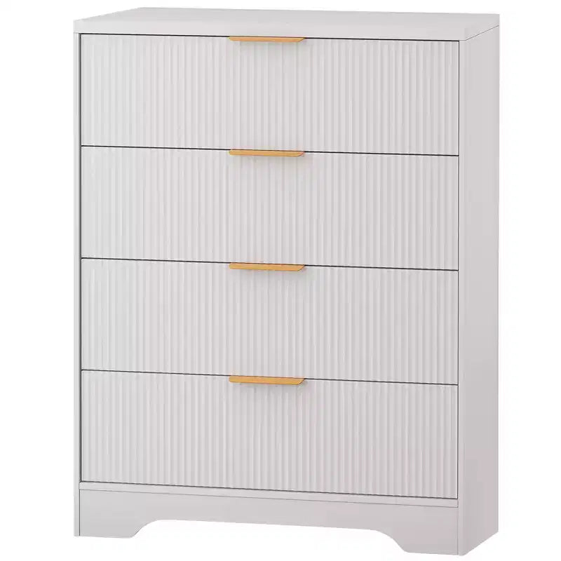 Commode à 4 tiroirs, commode moderne cannelée de 98 cm avec poignées dorées, rangement polyvalent pour chambre à coucher, salon, couloir et chambre de bébé