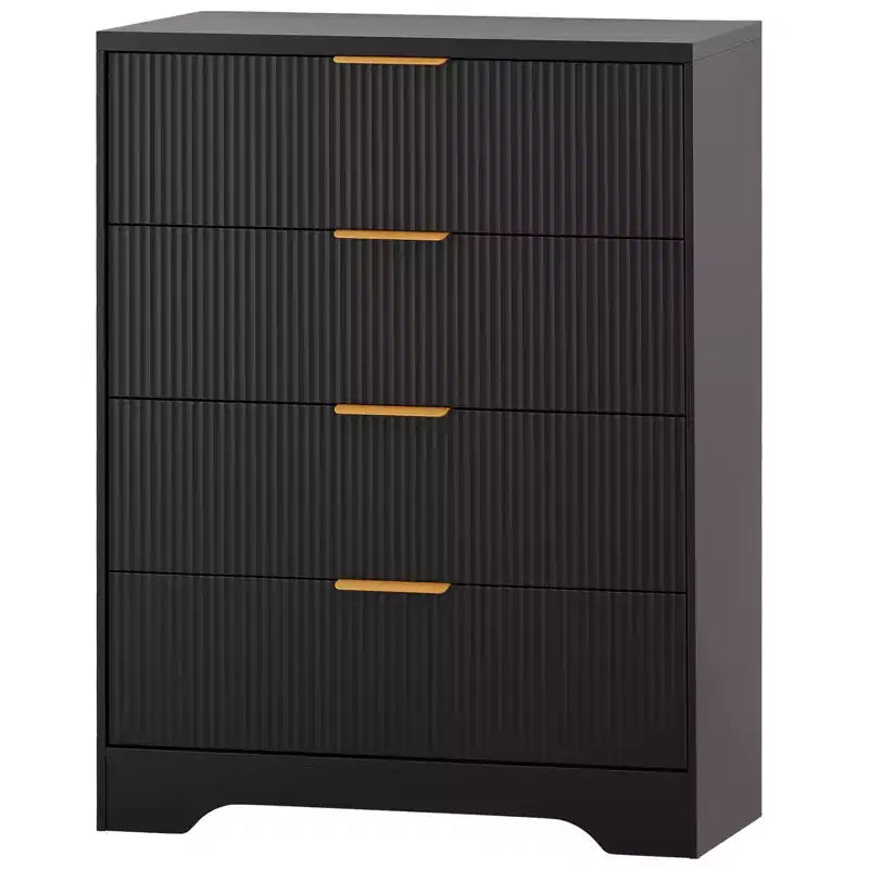Commode à 4 tiroirs, commode moderne cannelée de 98 cm avec poignées dorées, rangement polyvalent pour chambre à coucher, salon, couloir et chambre de bébé