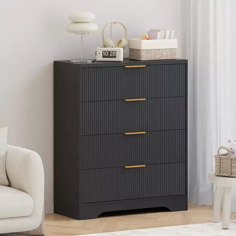 4-Drawer Dresser,38.6 Fluted Modern Chest with Gold Handles, Versatile Storage for Bedroom, Living Room, Hallway &amp; Nursery