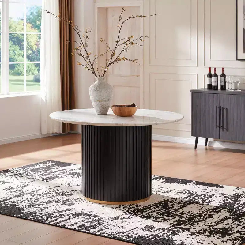 Table de salle à manger ronde blanche - Plateau MDF 47 pouces avec base cylindrique simple, capacité de 300 lb, pieds réglables pour cuisine à domicile