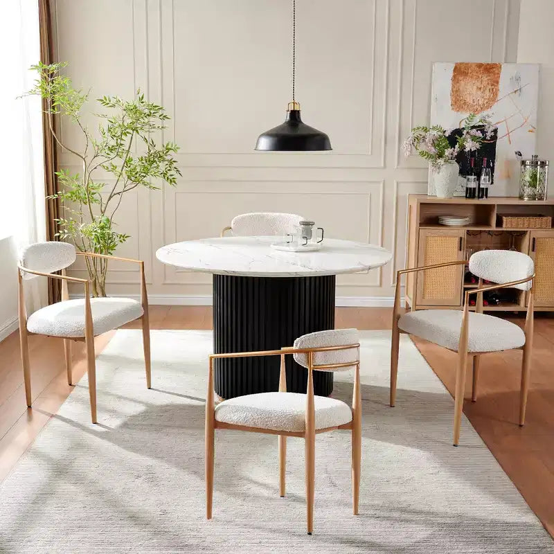 Table de salle à manger ronde blanche - Plateau MDF 47 pouces avec base cylindrique simple, capacité de 300 lb, pieds réglables pour cuisine à domicile