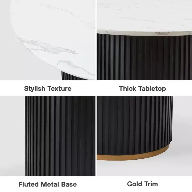 Table de salle à manger ronde blanche - Plateau MDF 47 pouces avec base cylindrique simple, capacité de 300 lb, pieds réglables pour cuisine à domicile