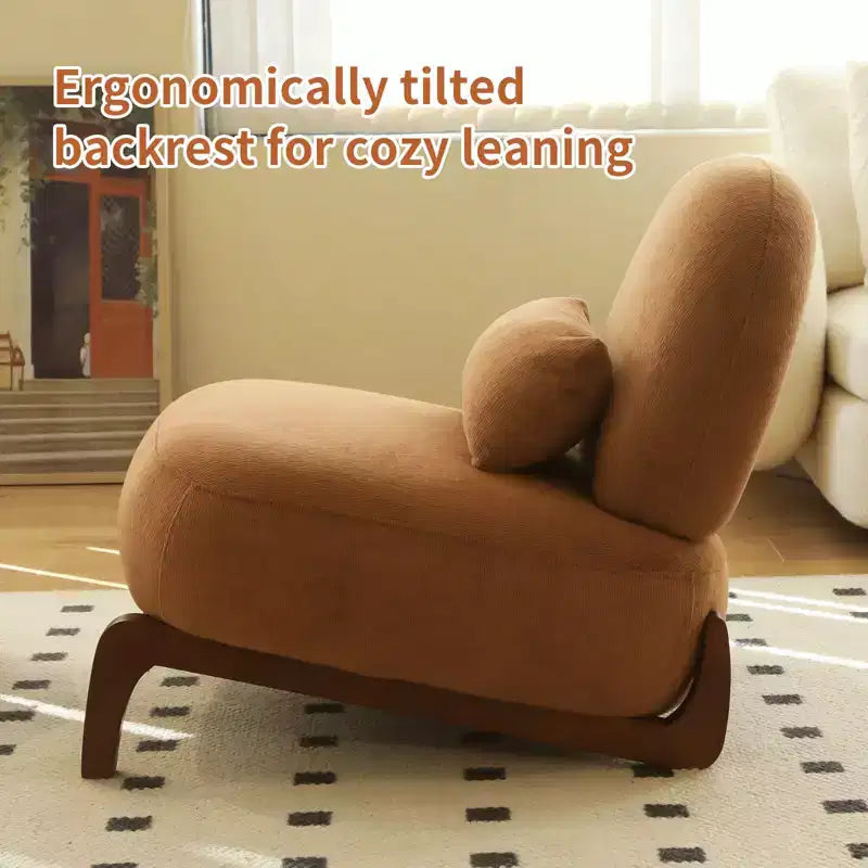 Fauteuil d'appoint en velours avec pieds en bois, chaise latérale rembourrée moderne sans accoudoirs avec oreiller, chaise de lecture pour appartement, salon, chambre à coucher