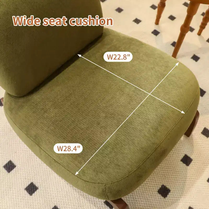Fauteuil d'appoint en velours avec pieds en bois, chaise latérale rembourrée moderne sans accoudoirs avec oreiller, chaise de lecture pour appartement, salon, chambre à coucher