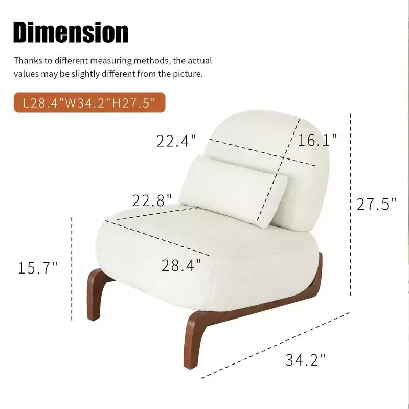 Fauteuil d'appoint en velours avec pieds en bois, chaise latérale rembourrée moderne sans accoudoirs avec oreiller, chaise de lecture pour appartement, salon, chambre à coucher