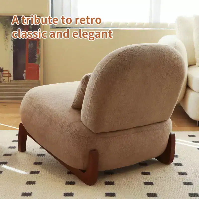 Fauteuil d'appoint en velours avec pieds en bois, chaise latérale rembourrée moderne sans accoudoirs avec oreiller, chaise de lecture pour appartement, salon, chambre à coucher