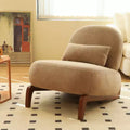 Fauteuil d'appoint en velours avec pieds en bois, chaise latérale rembourrée moderne sans accoudoirs avec oreiller, chaise de lecture pour appartement, salon, chambre à coucher