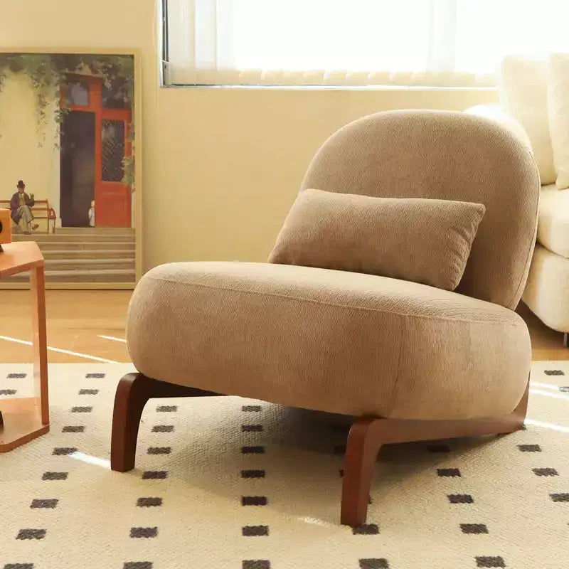 Fauteuil d'appoint en velours avec pieds en bois, chaise latérale rembourrée moderne sans accoudoirs avec oreiller, chaise de lecture pour appartement, salon, chambre à coucher