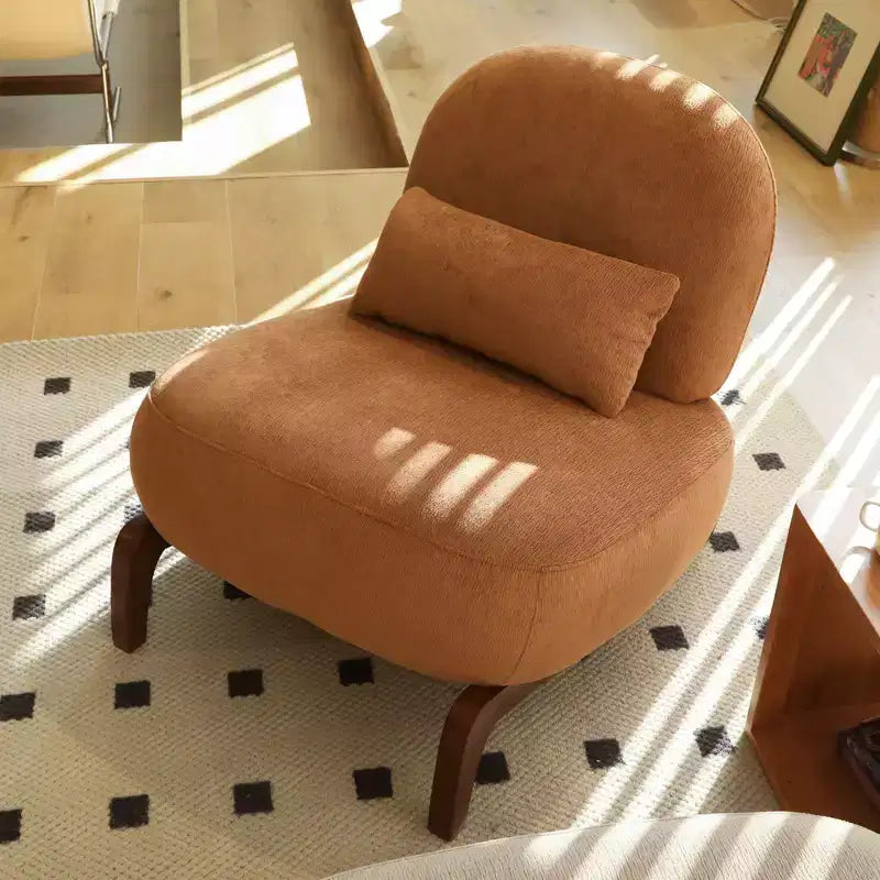 Fauteuil d'appoint en velours avec pieds en bois, chaise latérale rembourrée moderne sans accoudoirs avec oreiller, chaise de lecture pour appartement, salon, chambre à coucher