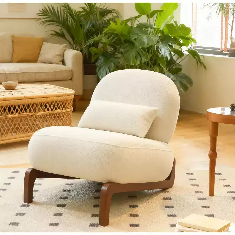 Fauteuil d'appoint en velours avec pieds en bois, chaise latérale rembourrée moderne sans accoudoirs avec oreiller, chaise de lecture pour appartement, salon, chambre à coucher