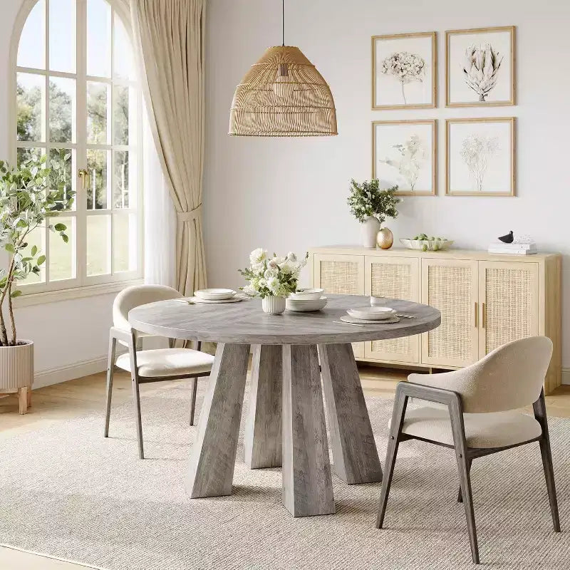 Table à manger ronde, table de cuisine de style ferme pour 4 personnes, table en bois pour salle à manger, salon ou cuisine