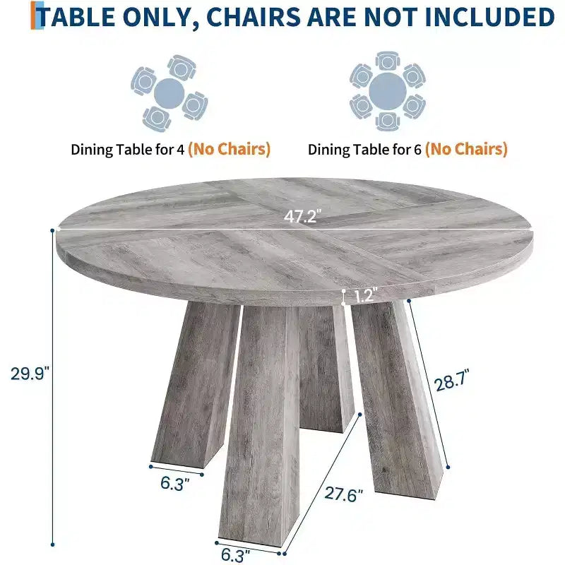 Table à manger ronde, table de cuisine de style ferme pour 4 personnes, table en bois pour salle à manger, salon ou cuisine