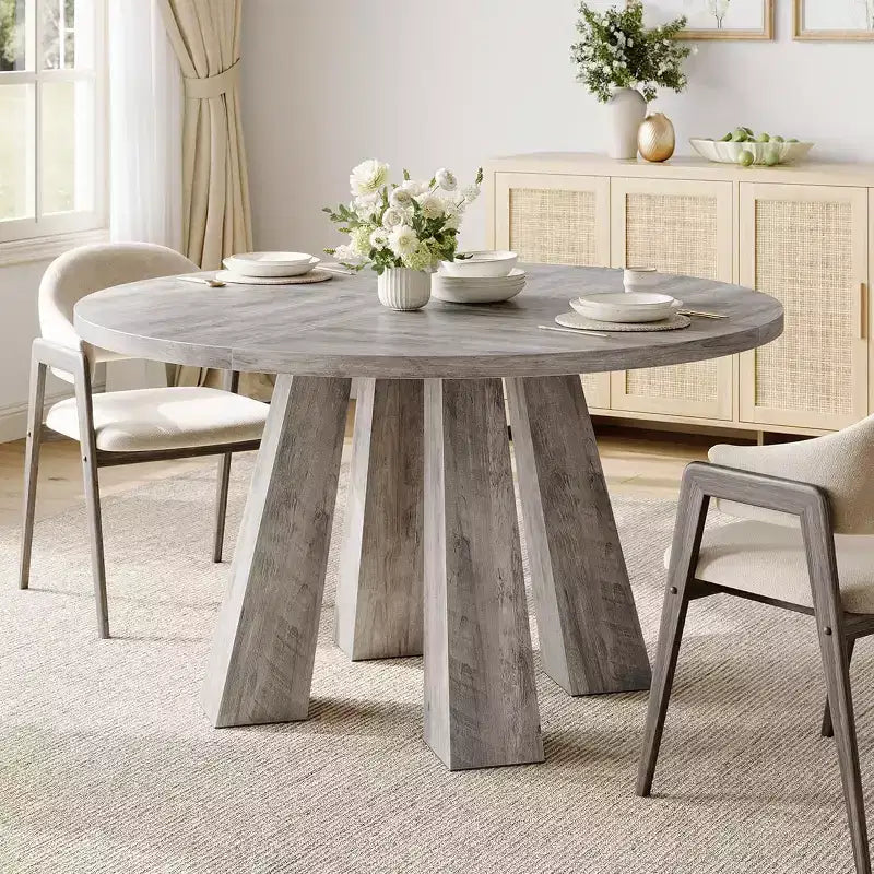 Table à manger ronde, table de cuisine de style ferme pour 4 personnes, table en bois pour salle à manger, salon ou cuisine