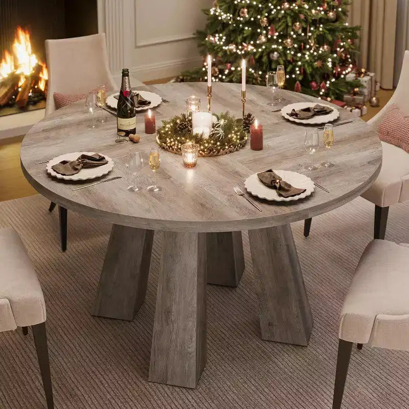 Table à manger ronde, table de cuisine de style ferme pour 4 personnes, table en bois pour salle à manger, salon ou cuisine