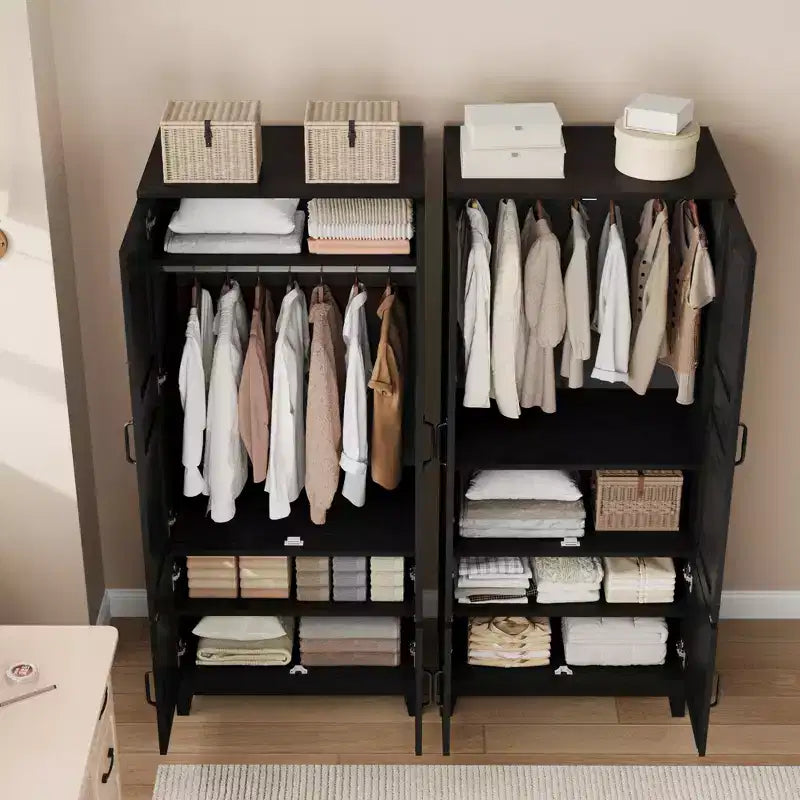 Armoire penderie avec 4 portes, armoire en bois de 182 cm avec tringle, armoire haute avec 18 étagères réglables pour chambre à coucher, vêtements
