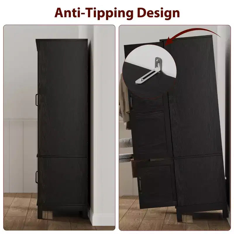 Armoire penderie avec 4 portes, armoire en bois de 182 cm avec tringle, armoire haute avec 18 étagères réglables pour chambre à coucher, vêtements