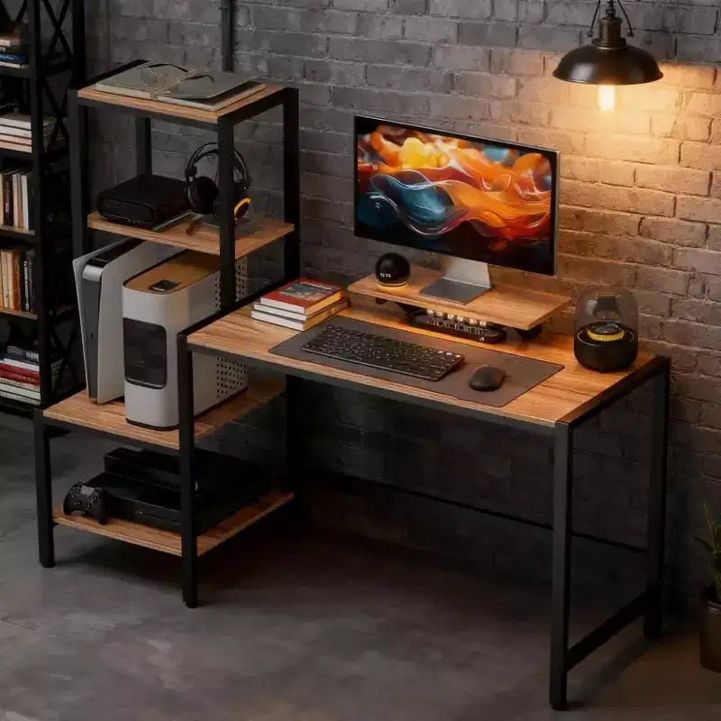TUYOHW Computer Desk,Home Office Desk with CPU Stand,Reversible 4-Tier Shelf,Monitor Stand,Writing Desk for Home Office,Study,Small Spaces