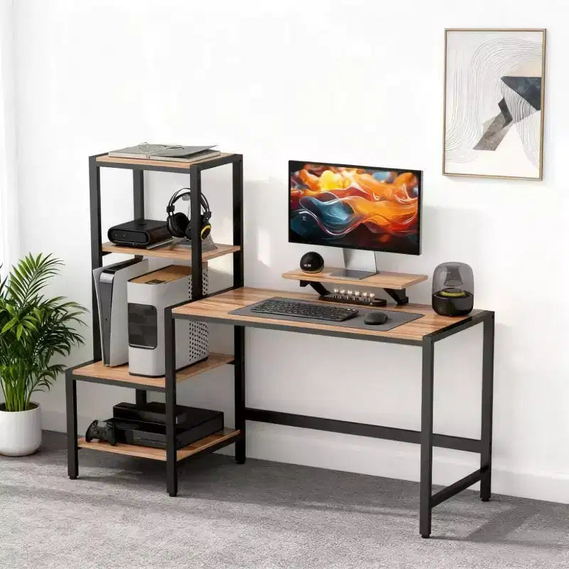 Bureau d'ordinateur, bureau pour le télétravail avec support CPU, étagère réversible à 4 niveaux, support d'écran, bureau d'écriture pour le bureau à domicile, l'étude, les petits espaces