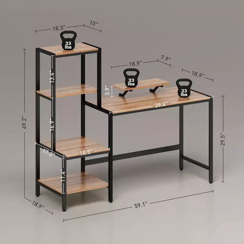 Bureau d'ordinateur, bureau pour le télétravail avec support CPU, étagère réversible à 4 niveaux, support d'écran, bureau d'écriture pour le bureau à domicile, l'étude, les petits espaces