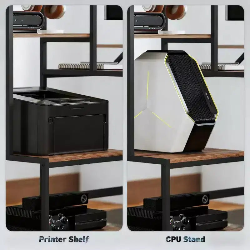 Bureau d'ordinateur, bureau pour le télétravail avec support CPU, étagère réversible à 4 niveaux, support d'écran, bureau d'écriture pour le bureau à domicile, l'étude, les petits espaces