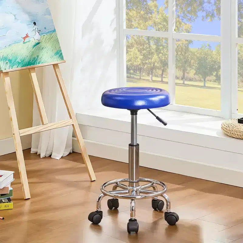 Chaise de bureau en similicuir réglable en hauteur, pivotante et roulante, ergonomique, avec repose-pieds et roulettes, noir/blanc/bleu