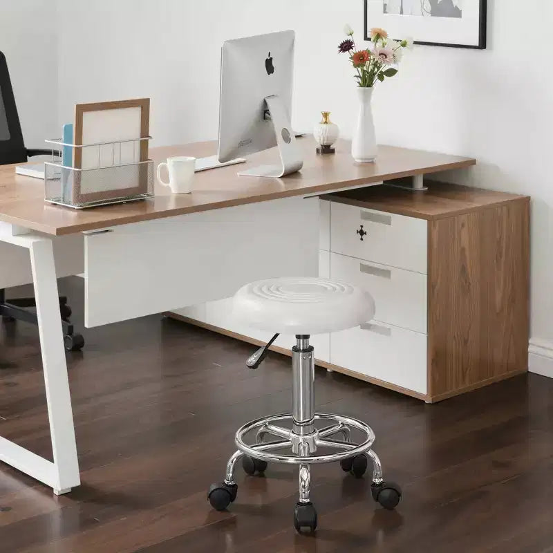 Chaise de bureau en similicuir réglable en hauteur, pivotante et roulante, ergonomique, avec repose-pieds et roulettes, noir/blanc/bleu