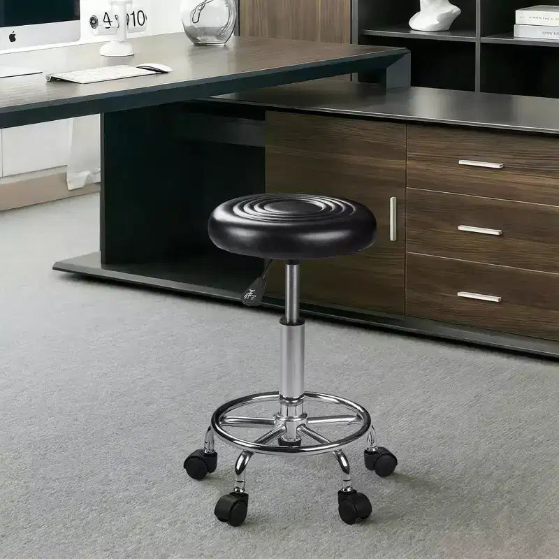 VECELO Faux Leather Office Chair Adjustable Height Swivel Rolling Ergonomic Office Stool with Footrest &amp; Wheels, Black/White/Blue