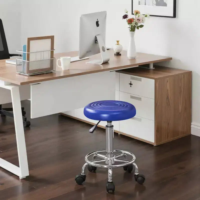 Chaise de bureau en similicuir réglable en hauteur, pivotante et roulante, ergonomique, avec repose-pieds et roulettes, noir/blanc/bleu