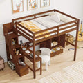 Whisen Full Size Loft Wood Bed Frame with Desk, Storage Shelves, Drawer, Built-in Staircase and Wardrobe