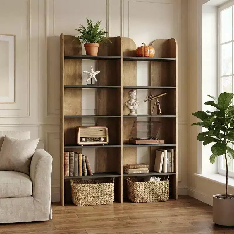 MAYEERTY 5-Tier Farmhouse Bookshelf, 70.87 Tall Double-Wide Open Storage Bookcase